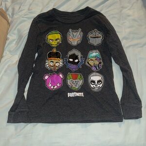 Fortnite size small, long sleeve gray shirt with multiple characters